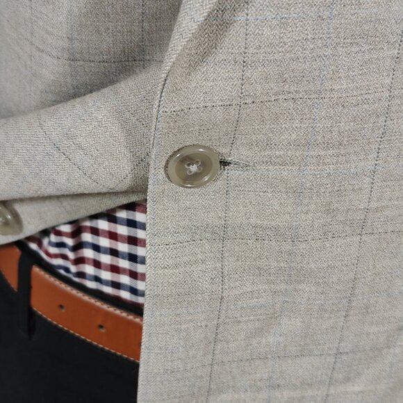 Calvin‎ Klein Men's Sport Coat Blazer Two Button Taupe Grayish Plaid Wool Sz 46L - Picture 5 of 16